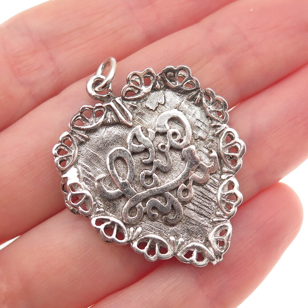 AE Art's Elegance 925 Sterling Silver Vintage I Love You Heart Charm Pendant